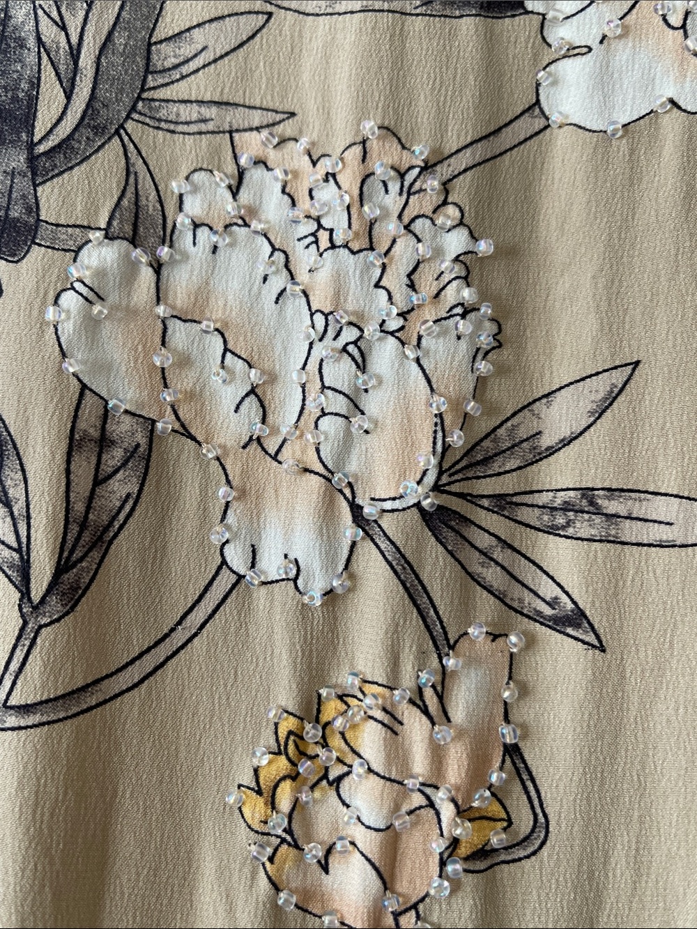 Vintage Silk beaded unlined jacket Beige Floral , Beards Button-Front - Picture 9 of 11